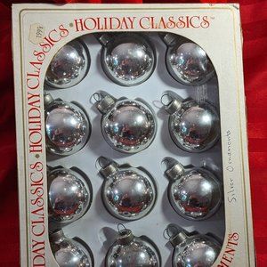 Vintage Box 12 Silver Glass Ornaments